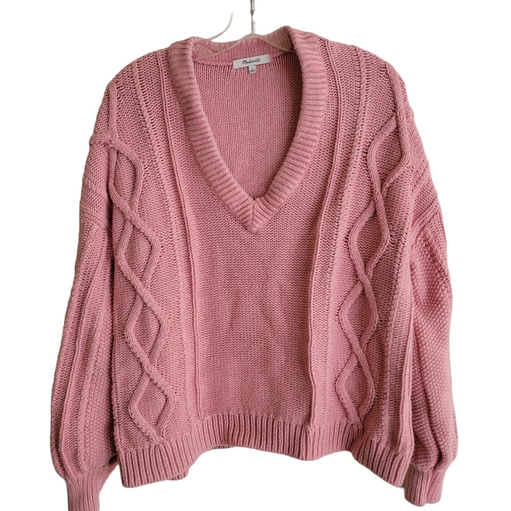 H&M Soft Pink V-Neck Cable Sweater